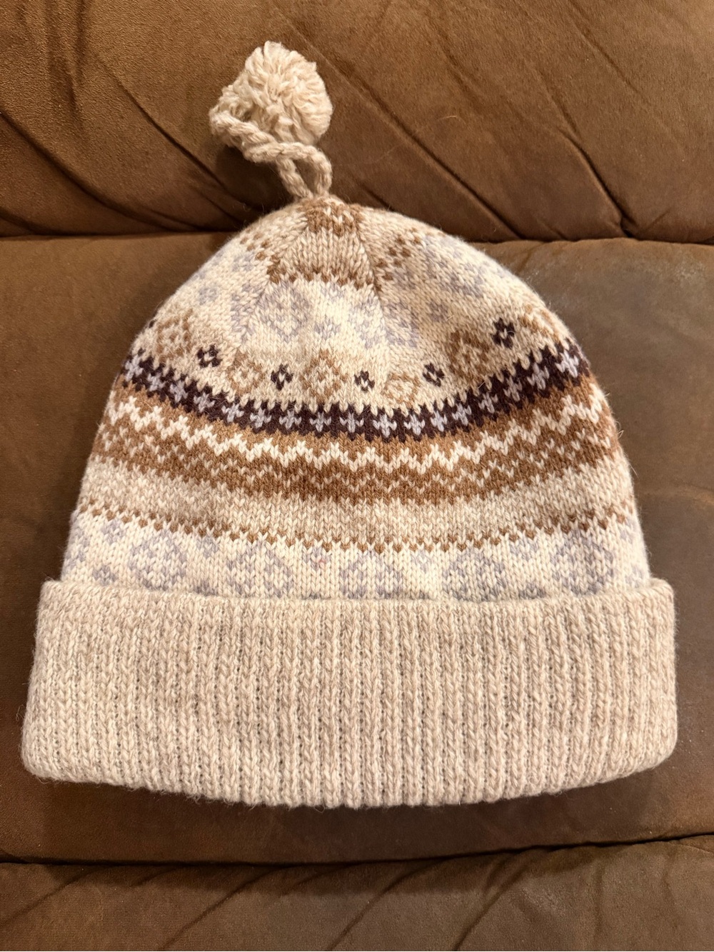 Vintage Y2K Berkshire Wool Fair Isle Beanie Fleece Lined Tassel Hat